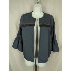 Loft Outlet Fringe Embroidered Bell Sleeve Open Front Jacket Size Small New